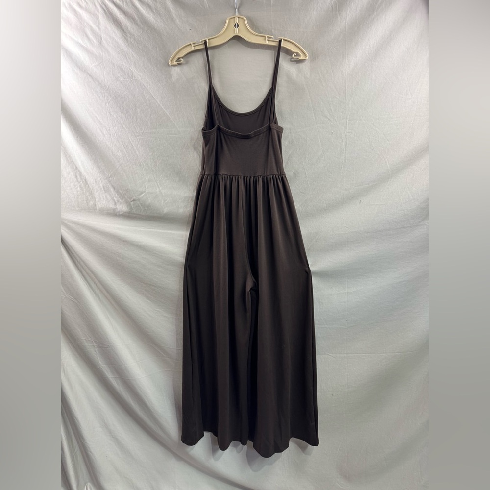 Boho Spaghetti Strap Wide Leg Jumpsuit With Pockets Brown - Picture 9 of 9